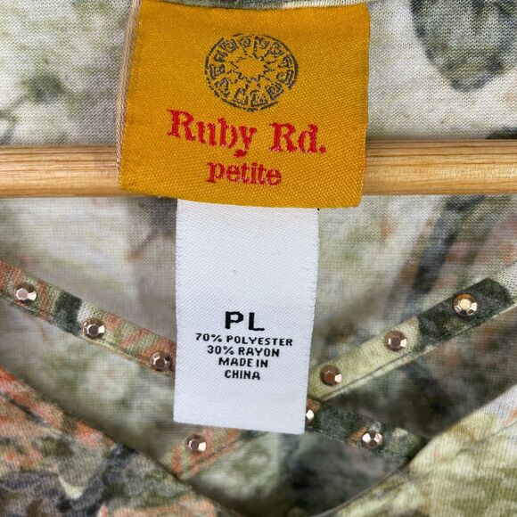 Ruby Rd Blouse Petite Large PL Floral Ruby Rd Sage Green Floral Blouse Studded - Picture 3 of 12